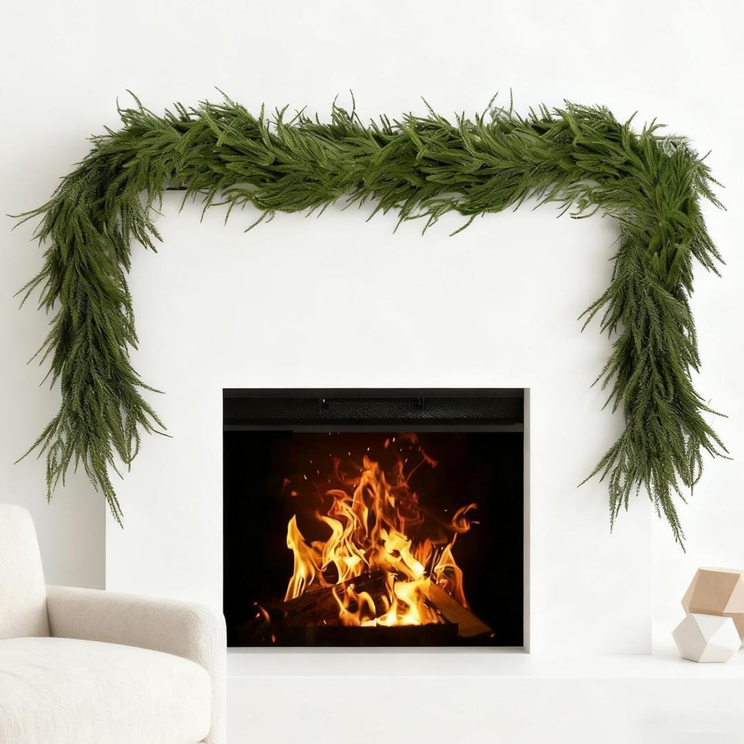 6FT Artificial Cedar Garlands, Realistic Greenery Garland, Green Artificial Greenery Garland for Mantle, Staircase, Banister, Fireplace, Wall, Door, Table, Indoor & Outdoor Holiday Xmas Decortions