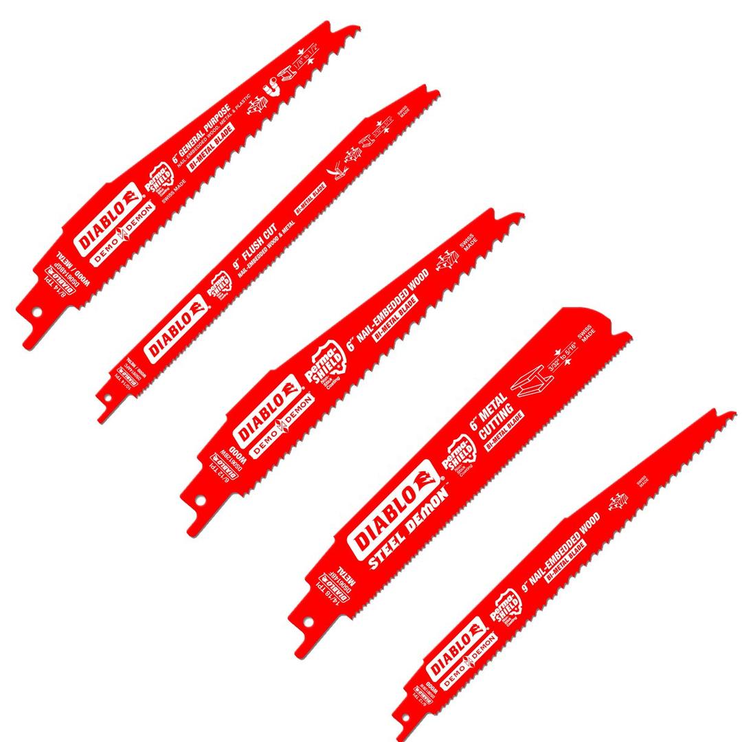 Diablo Bi-Metal Reciprocating Saw Blade Set - for Nail-Embedded Wood and Metal Cutting/Demolition Applications - Variety TPI, 6" and 9" Length, 14-Piece - DS0014S