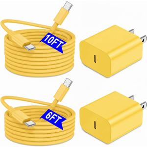 iPhone 17 16 15 Charger Fast Charging 6FT+10FT Cable, 20W USB C Charger, USBC Wall Charger for i Phone 17 Air 16 16e/16 Pro/16 Pro Max/15/15 Plus/15 Pro/15 Pro Max,i Phone iPad Pro/Mini (Yellow)