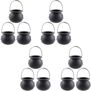 12 Pieces Halloween Mini Candy Kettles Novelty Cauldron Kettles Cups Plastic Mini Black Witch Cauldron Multi-purposed Novelty Candy Holder for Halloween