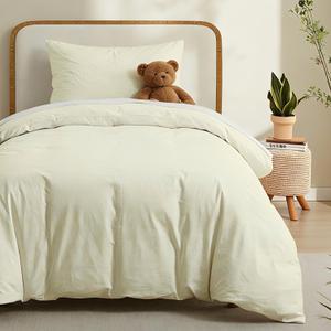 LOVQUE Cream White Cotton Duvet Cover Set, Linen-Like Natural Bedding Set with Zipper Closure (No Comforter), Twin Size, Duvet Cover (68"x90") x 1, Pillowsham(20"x26") x 1
