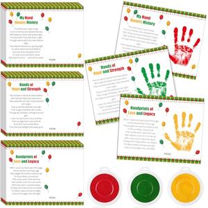 Motipuns 30 Pcs Black History Month Handprint Craft with 3 Pcs Large Ink Pads Black History Month Activity for DIY Study Kit Juneteenth Day Party(Fresh Style)