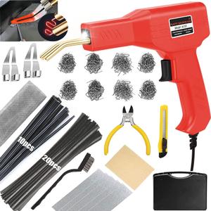 Upgraded 220W Plastic Welder Bumper Repair Kit,2-in-1 Plastic Welding Kit 800PCS Hot Staples & 30pcs Plastic Welding Rods,Hot Stapler Plastic Repair Kit for Car Bumper Kayak Crack Repairs(red)