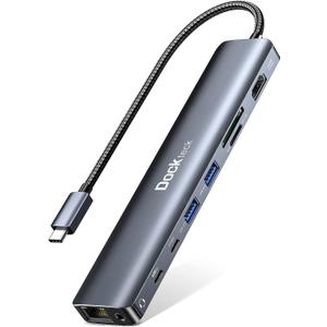 Dockteck 9-in-1 USB-C Hub: HDMI 4K@60Hz, Ethernet, 100W PD, Audio, 2x USB-A 5 Gbps, SD/TF Card Reader for MacBook, iPad, XPS, Microsoft