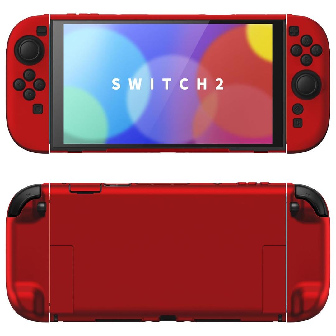 PlayVital Hard Case for Nintendo Switch 2 with Extra Stand & Thumb Grip Caps | Split Design, Dockable Protective Full-Body Shell Cover for Nintendo Switch 2 | Solid Color Series (Scarlet Red)