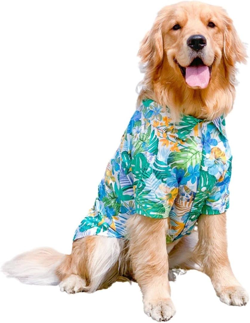 Dog Hawaiian Shirt, Summer Pet Clothes Large Dog Cool Costume Beach T-Shirt for Medium Large Dog(Blue,7XL) (7XL:Chest 32-34'')