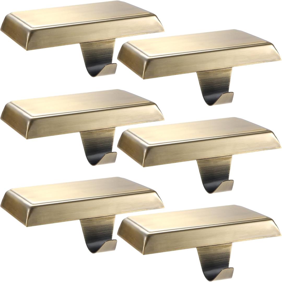 Sunshane 6 Pieces Christmas Stocking Holders Mantel Stocking Hanger Hooks Fireplace Mantle Metal Hang Bases for Xmas Party Decorations (Bronze)