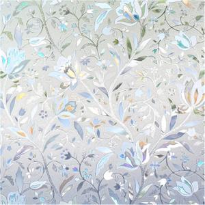 DOWELL Window Privacy Film, 3D Stained Glass Rainbow Films, Decorative Window Vinyl Sun Blocker Door Covering, Static Cling Non-Adhesive Glass Sticker for Home, Blooming Flowers, 23.6"x78.7" (Clear Tulip)