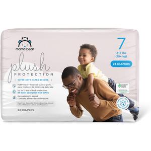 Amazon Brand - Mama Bear Plush Protection Diapers - Size 7, 23 Count, Hypoallergenic Premium Disposable Baby Diapers, 4 Packs
