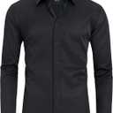 Alimens & Gentle Slim Fit Mens Dress Shirts for Men Button Down Long Sleeve Dress Shirts Wrinkle Free Formal Stain Proof (Medium, Black)