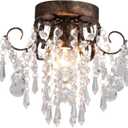 Q&S Small Crystal Ceiling Light Fixture Flush Mount,Black Ceiling Lights Modern Chandelier,Bedroom Hallway Closet Light Fixture,Dia9.5 1 Light.