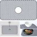 Sink Protectors Mat - 25.79"x13.98" Kitchen Sink Pad for Bottom of Basin for Protection of Stainless Steel and Tableware, Farmhouse Rubber Basin Mat Protector with Center Drain - Light Gray