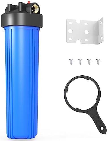 MewMore WHB20 Whole House Water Filter Housing, Fit 20"x4.5" Sediment etc Filters for Well and City Water, Big Filter Blue Pre-Filtration System for Home, 1" NPT Port, Pressure Release