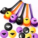 48 Pcs Halloween Spoon Game Set Pumpkin Face Egg and Spoon Race Funny Game for Halloween Party Favors Supplies Indoor Outdoor Activities(Purple,Bat)