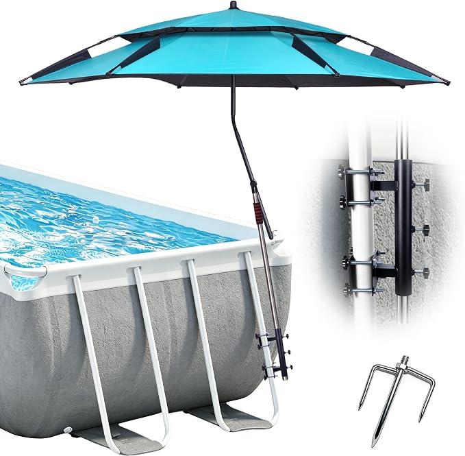 7FT Above Ground Pool Umbrella with Poolside Mount Bracket, Adjustable 5-Level Pool Sunshade for Frame Pools, Heavy-Duty UV Resistant Patio Umbrella for Backyard, Garden, Pool Deck