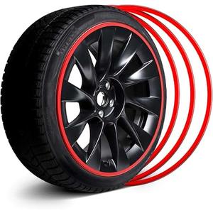 EVOOOR Automotive Alloy Wheel Rim Protector - Covering The Entire Rim of The Wheel hub - Strips for Curb Rash Prevention - Set of 4 Rim Protector Easy to Install(22'',Red)