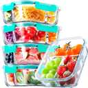VERONES 5 Pack Glass Meal Prep Containers 3 Compartment Set, 36OZ Airtight Glass Lunch Containers, Glass Food Storage Containers with Lids, for Microwave, Oven, Freezer & Dishwasher Friendly,Green