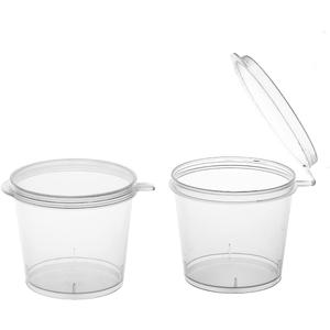 Party Essentials Leak Proof Plastic Condiment Souffle Containers with Attached Airtight Portion Cup with Hinged Lid for Sauces, Samples, Slime, Jello Shot, Storage, Craft, 100 Sets, 1 oz, Clear