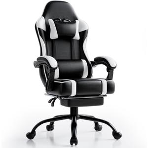 Gaming Chair, Computer Chair with Footrest and Lumbar Support, Ergonomic Video Game Chair with Headrest, Height Adjustable Gamer Chair Office Desk Chair (White)