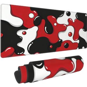 Red Black White Large Gaming Mouse Pad, Long Extended Full Mouse Mat Desk Pad for Top Keyboard Table, Aesthetic Cute Big Stitched XL Mousepad Gifts for Women Office Decor, 31.5 * 11.8 in