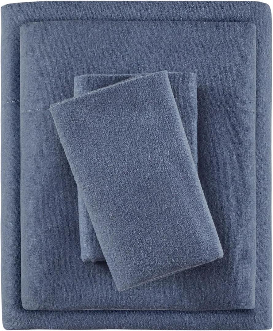 True North by Sleep Philosophy Cozy Flannel 100% Cotton Ultra Soft Cold Weather Sheet Set Bedding, Full, Blue Solid