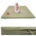 Lansber1.2" Padded Baby Play Mat 50x50 Playpen Mat- Extra Thick Double-Sided Waterproof Vegan Leather for Infants and Toddlers, Soft and Easy-to-Clean Floor Mat for Crawling & Play (48"X48", Green)
