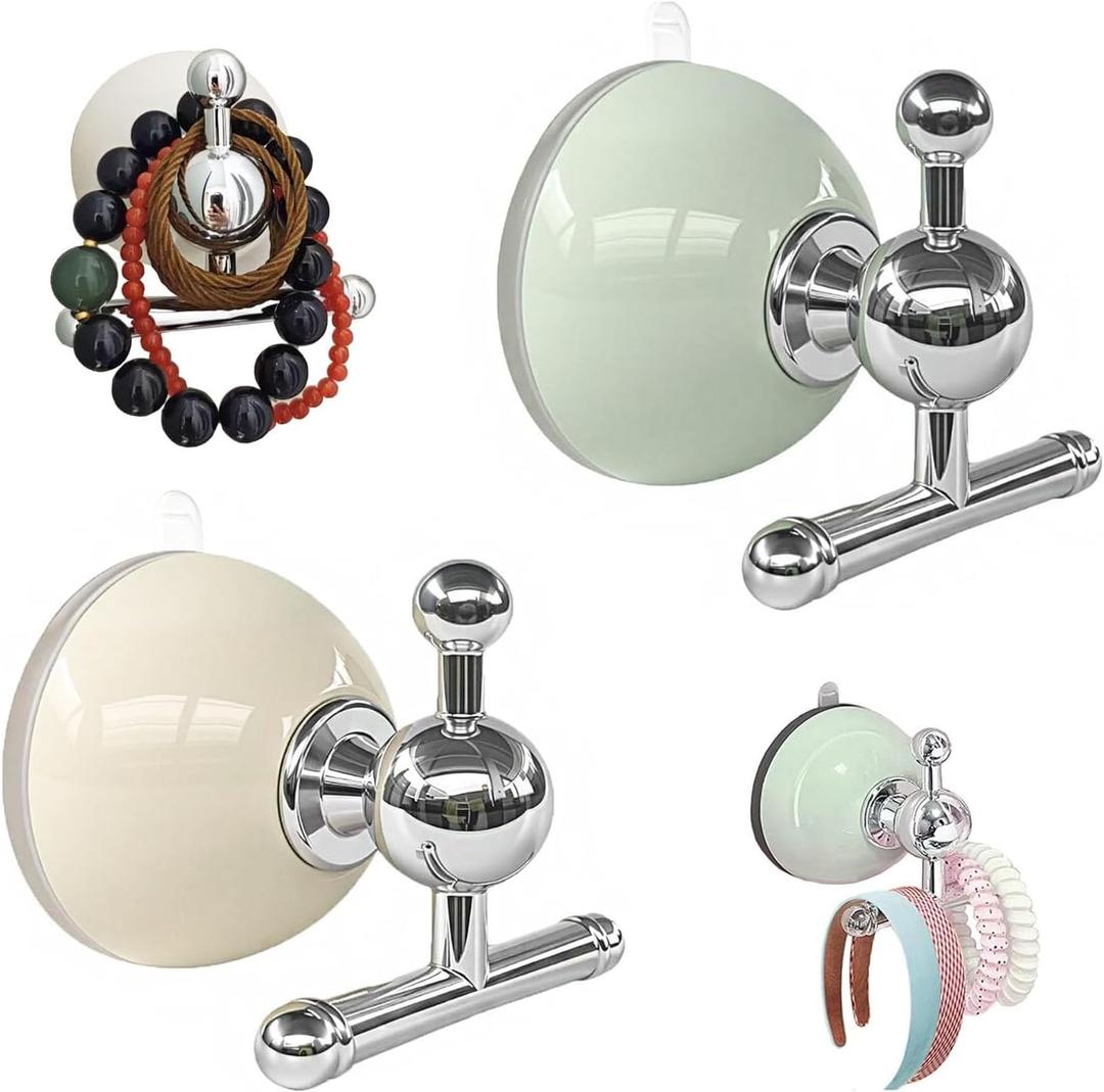 Suction Cup Hooks on Shower Glass Door Window Removable Bathroom Towel Loofah Hooks No Drill Wreath Hanger for Front Door(Cream Green,2 PCS)