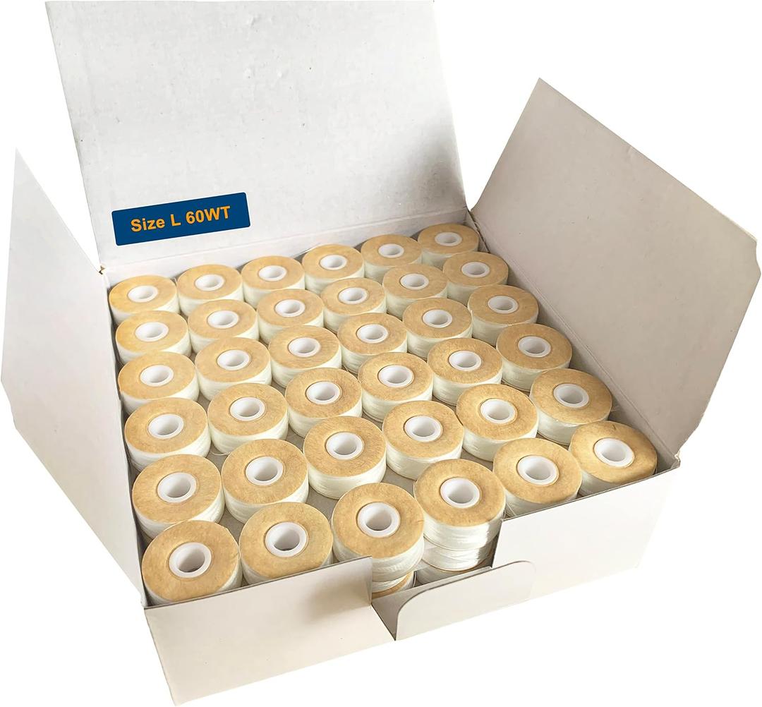 HimaPro 144 White Prewound Bobbins for Embroidery Machines Size L (SA155) Cardboard Sided Good for Brother, Babylock, Janome, Bernina, Husqvarna, Pfaff Embroidery Machines Etc (White) - 60 Weight