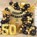 Vicduotex 114pcs 50th Birthday Decorations for Men, Black & Gold Balloons, Banner, Confetti, Ribbons & Strips for 50 Year Old Birthday Parties