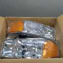 DWVO Headlights Assembly Compatible with 1999-2006 GMC Sierra 1500/2500, 07 Sierra 1500/1500HD/2500HD/3500 Classic, 00-06 GMC Yukon/Yukon XL Headlamp Amber Reflector Clear Lens Chrome Housing