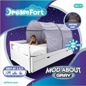 DreamFort - Pop Up Portable Twin Bed Canopy - Glow in The Dark Stars ( Grey)