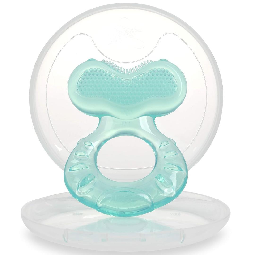 2 x Nuby Teethe-EEZ Baby Teether with Soothing Bristles & Travel Case - Silicone Teether for Babies - 3+ Months - Aqua