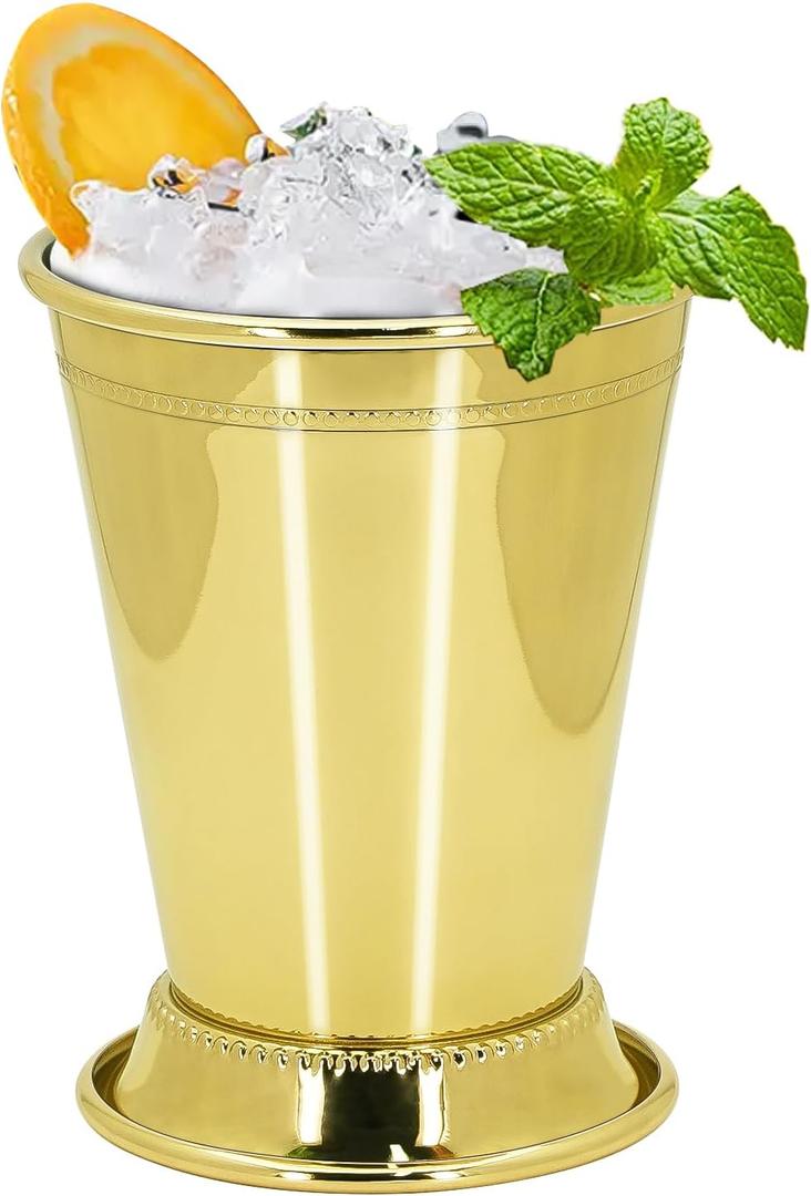 1Pc Mint Julep Cups, Stainless Steel Cups for Cocktail, 12 oz Vintage Metal Drinking Glasses for Derby Party Supplies, Home, Restaurant, Outdoors, Camping (1, Gold)