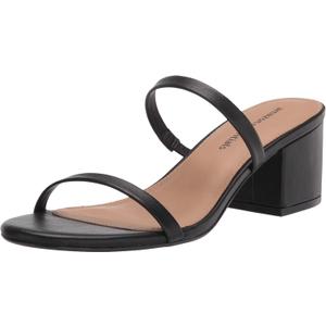 Amazon Essentials Women's Thin Two Strap Heeled Slide (6.5, Black)