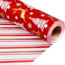 Homeral Christmas Wrapping Paper Roll - 46.8 Sq.Ft. (17In x 33Ft) Reversible Red with Gold Printed Reindeer, Tree, Snowflake, Stripe, Hexagram Star for Christmas, New Year Celebration, Party