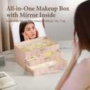 VUSIGN Jewelry Box for Women, 3 Layer Jewelry Organizer with Mirror, Jewelry Storage Case with Removable Pad, Customizable Jewelry Boxes for Rings Earrings Necklaces, Pink