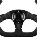 Universal Racing Steering Wheel, 6 Bolt Anti-Slip Leather and Aluminum Gaming Steering Wheel with Horn Button for Racing/Car Sim Driving/JDM Sports (Black)