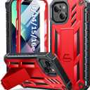 SOiOS for iPhone 13/14/15 Phone Case: for iPhone 16e Protective Cover with Built-in Kickstand | Heavy Duty Military Grade Hard Protection Shock Proof | Durable Dual-Layer Design Red