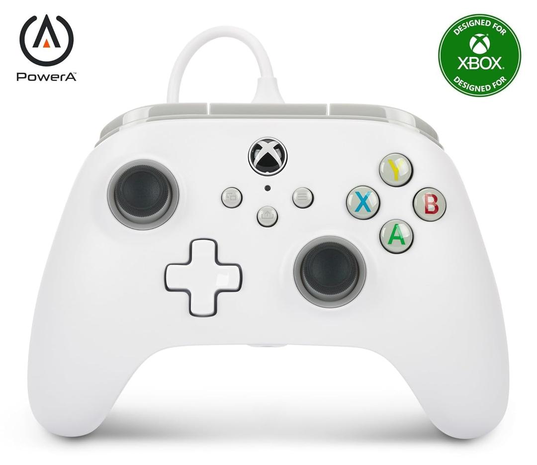 PowerA Wired Controller for Xbox Series X|S - White, gamepad, wired video game controller, gaming controller, works with Xbox One