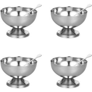 Stainless Steel Dessert Cups with Spoons: Metal Ice Cream Bowls and Spoons Set for Dessert, Sundae, Ice Cream, Fruit, Salad, Snack, Cocktail, Condiment (4), 9cm x 6.5cm
