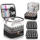 Clear Nail Polish Organizer Holds 60 Bottles (15ml/0.5fl.oz)& Nail Lamp, Double Layer Nail Supplies Organizer Case Transparent, PU Leather Nail kit Storage Bag for Manicure Tools (Black)