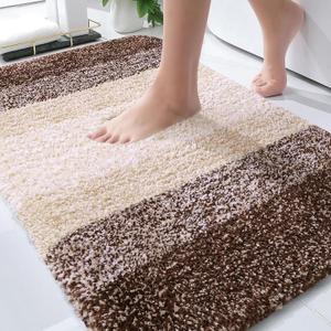 OLANLY Bathroom Rug Mat 30x20, Extra Soft and Absorbent Microfiber Bath Rugs, Non-Slip Plush Shaggy Bath Carpet, Machine Wash Dry, Bath Mats for Bathroom Floor, Tub and Shower, Brown
