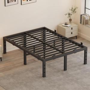16 Inch Full Size Bed Frames, Heavy Duty Metal Platform 3500 lbs Capacity, No Box Spring Needed, 6 Mattress Slide Stopper, Headboard Holes, Noise-Free, Easy Assembly