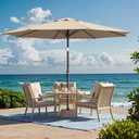 Benass 10ft Outdoor Patio Umbrella with One Push Button Tilt and Crank, 8 Sturdy Steel Ribs Market Table Umbrella (Beige)