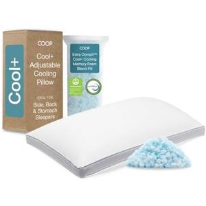 Coop Home Goods Cool+ Adjustable Pillow, Queen Size Plus Shaped Memory Foam Pillows with Cooling Gel, Back, Stomach or Side Sleeper, Neck Support for Sleeping, CertiPUR-US/GREENGUARD Gold