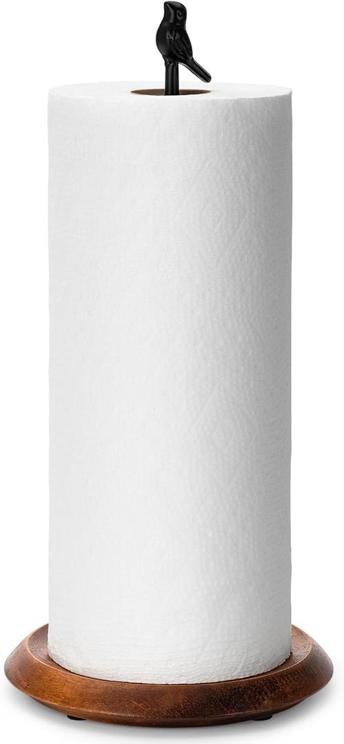 Wood Paper Towel Holder Countertop, Easy Tear Farmhouse Kitchen Towel Holder for Dining Table, Cute Bird Shaped with Anti Slip Weighted Base