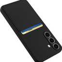 Designed for Samsung Galaxy S25 Plus Case with Card Holder for Women Men Soft Liquid Silicone Cover [Microfiber Lining] Shockproof Slim for Samsung Galaxy S25 Plus Wallet Case Black