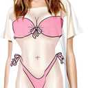 JEYKAY Lady's Cute Bikini Print Cover Up T-Shirt Loose Long Dress (White, L)