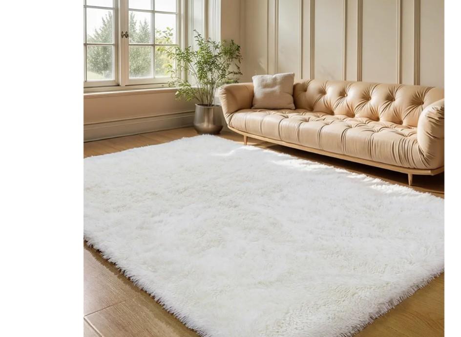 KCHOWUA Cream White Fluffy Shag Rug for Bedroom,4'x6' Machine Washable Soft Shaggy Fuzzy Small Area Rugs for Living Room,Cute Furry Plush Kids Rugs Nursery Dorm Boys Girls Bed Room Carpets,Ivory