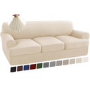 Turquoize 4 Piece T Cushion Sofa Slipcovers Stretch Couch Cover Furniture Covers with 3 Individual T Cushion Covers, Washable (3 Cushion Sofa, Biscotti Beige)